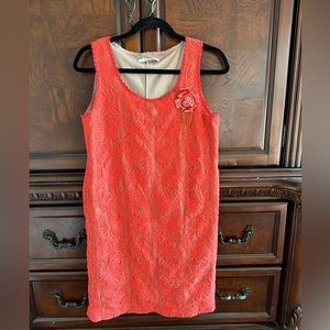 NWOT peach lace dress with beige undertone.